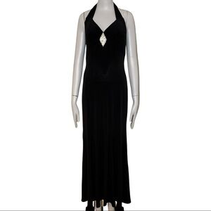 Vintage GUNNE SAX JESSICA MCCLINTOCK Maxi Dress Halter Jersey Black Formal 5/6